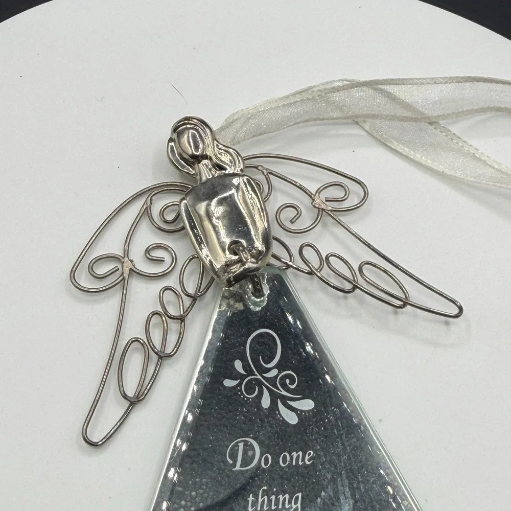 Wire Angel Mirror Ornament Inspirational Quote Silver Tone Hanging Home Decor
